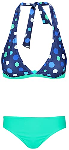 Aquarti Mädchen Bikini Set Bustier Bikinislip Zweiteiliger Badeanzug, Farbe: Tupfen Dunkelblau Blau/Türkisgrün, Größe: 146 von Aquarti