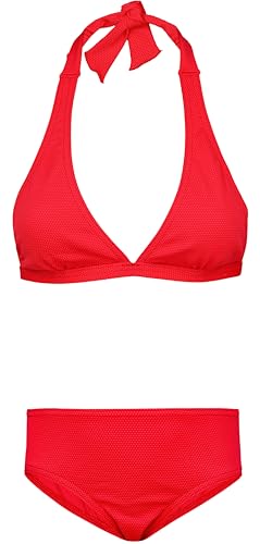 Aquarti Mädchen Bikini Set Bustier Bikinislip Zweiteiliger Badeanzug, Farbe: Zum Binden - Jacquard Punkte Rot, Größe: 152 von Aquarti