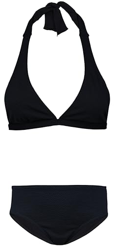 Aquarti Mädchen Bikini Set Bustier Bikinislip Zweiteiliger Badeanzug, Farbe: Zum Binden - Jacquard Punkte Schwarz, Größe: 164 von Aquarti