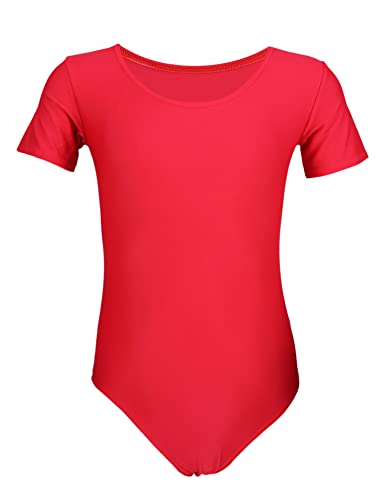 Aquarti Mädchen Gymnastikanzug Kurzarm Ballett Trikot, Farbe: Rot, Größe: 122 von Aquarti