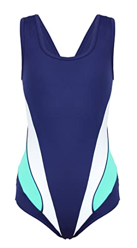 Aquarti Mädchen Schwimmanzug Sportlich mit Y-Träger, Farbe: Dunkelblau/Türkis, Größe: 128 von Aquarti