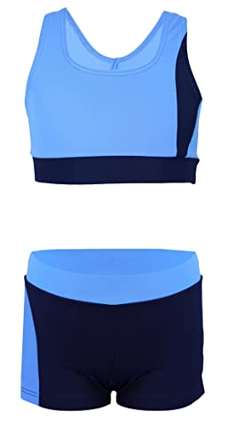 Aquarti Mädchen Sport Bikini - Racerback Bustier & Badehose, Farbe: Dunkelblau/Blau, Größe: 158 von Aquarti