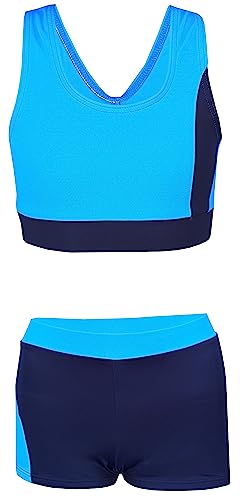 Aquarti Mädchen Sport Bikini - Racerback Bustier & Badehose, Farbe: Dunkelblau/Türkis, Größe: 140 von Aquarti