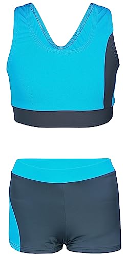 Aquarti Mädchen Sport Bikini - Racerback Bustier & Badehose, Farbe: Graphite/Türkisgrün, Größe: 134 von Aquarti