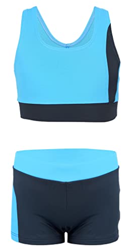 Aquarti Mädchen Sport Bikini - Racerback Bustier & Badehose, Farbe: Grau/Blau, Größe: 134 von Aquarti