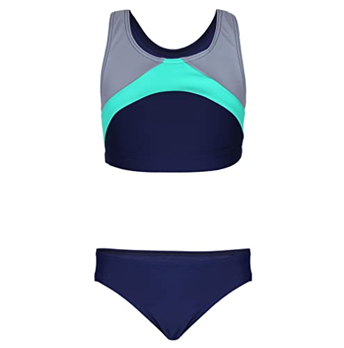 Aquarti Mädchen Sport Bikini Racerback Bustier & Bikinislip, Farbe: Dunkelblau/Grau/Grün, Größe: 146 von Aquarti