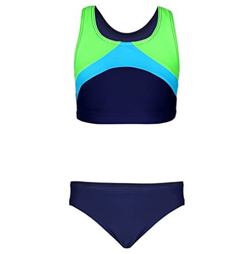 Aquarti Mädchen Sport Bikini Racerback Bustier & Bikinislip, Farbe: Dunkelblau/Grün/Hellblau, Größe: 146 von Aquarti