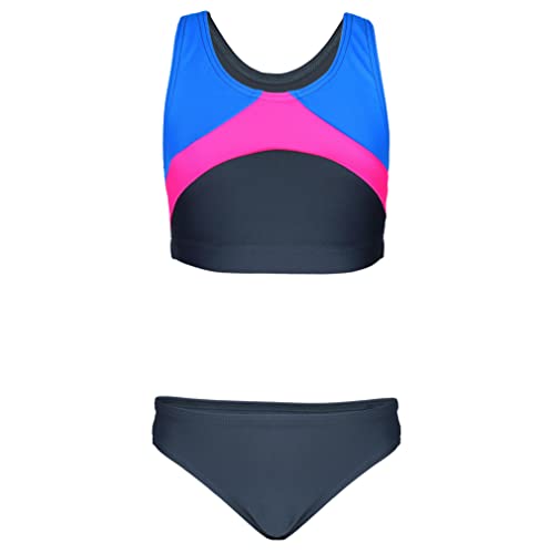 Aquarti Mädchen Sport Bikini Racerback Bustier & Bikinislip, Farbe: Graphit/Blau/Rosa, Größe: 170 von Aquarti