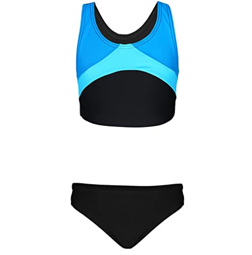 Aquarti Mädchen Sport Bikini Racerback Bustier & Bikinislip, Farbe: Schwarz/Türkis/Himmelblau, Größe: 164 von Aquarti
