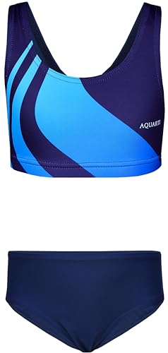 Aquarti Mädchen Sport Bikini Racerback Bustier & Bikinislip, Farbe: Wellen Blau Dunkelblau, Größe: 116 Aquarti Mädchen Sport Bikini Racerback Bustier & Bikinislip, Farbe: Wellen Blau Dunkelblau, Größe: 116 von Aquarti