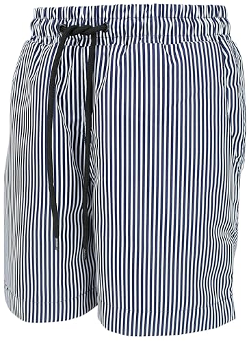 Aquarti Schwimmshorts Jungen Badehose mit Tunnelzug Bermudashorts Schnelltrocknend Sport Boardshorts Shorts Beachshorts, Farbe: Gerade Streifen Dunkelblau, Größe: 134 von Aquarti