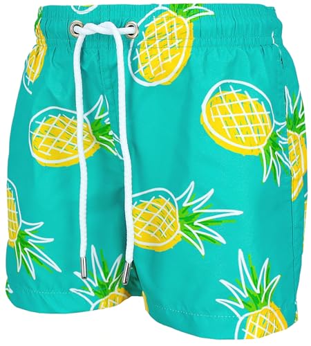 Aquarti Vater Sohn Badeshorts – Schnelltrocknend, hochwertig, chlor- und salzwasserresistent, Größen 5 Jahre bis XXL, Farbe: Ananas Gelb Grün, Größe: M von Aquarti