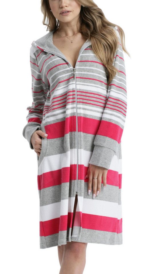 Aquarti Damenbademantel Aquarti Damen Frottee Bademantel Morgenmantel Gestreift mit Kapuze von Aquarti