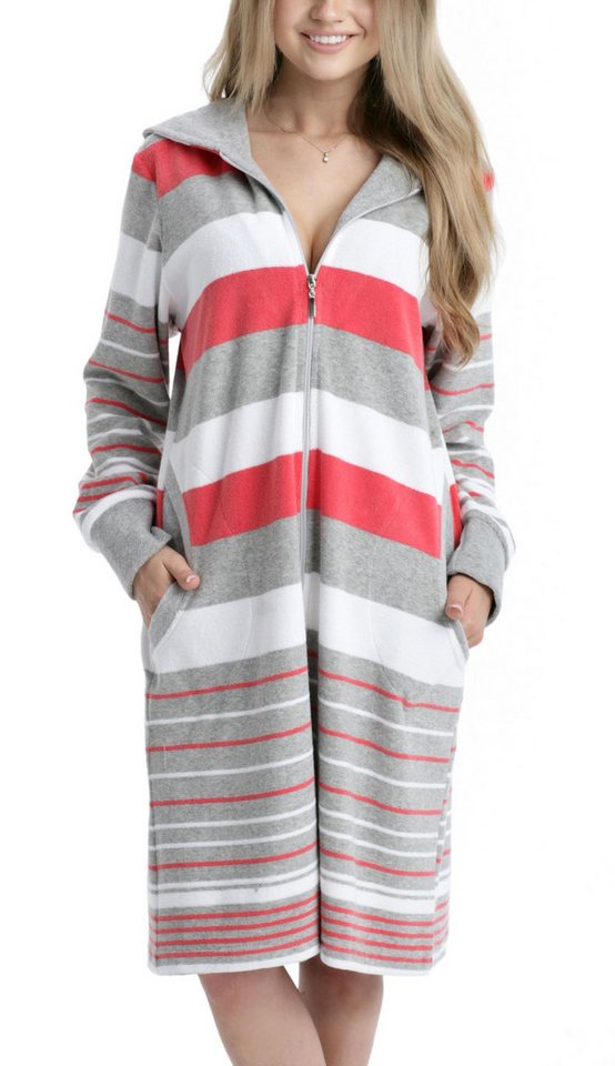 Aquarti Damenbademantel Aquarti Damen Frottee Bademantel Morgenmantel Gestreift mit Kapuze von Aquarti