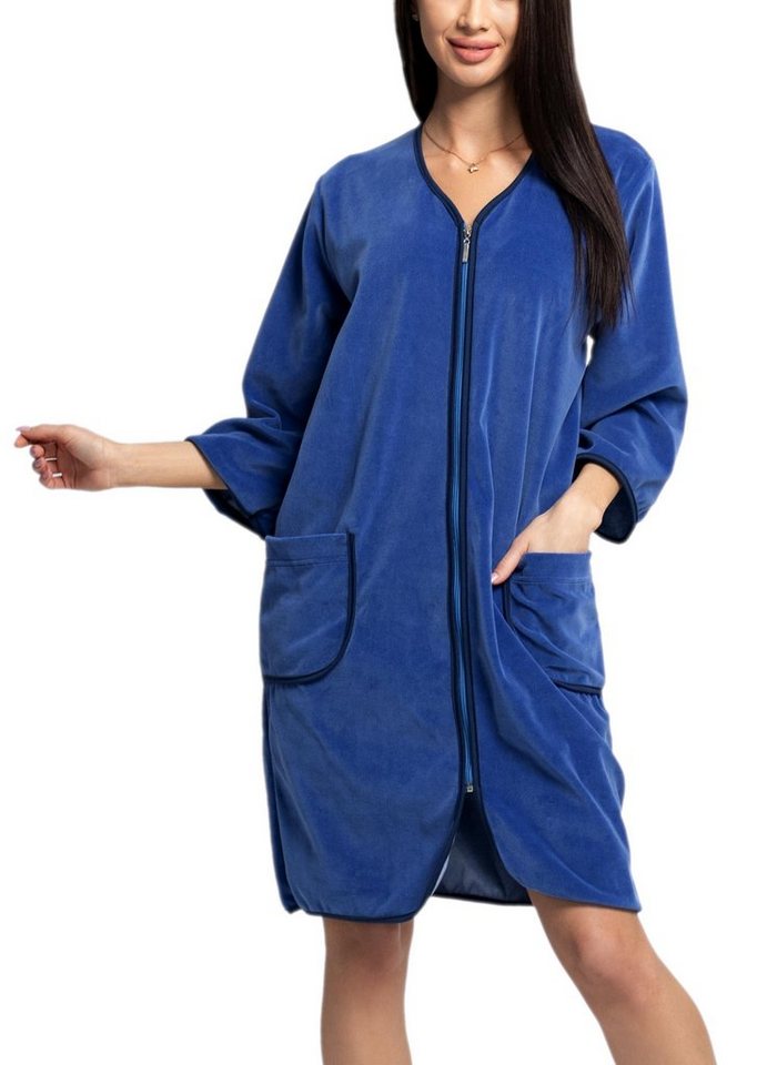 Aquarti Damenbademantel Aquarti Damen Velours Bademantel Morgenmantel Kurz mit Reißverschlus von Aquarti