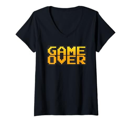 Damen 8-Bit Game Over Pixel Arcade Schriftart T-Shirt mit V-Ausschnitt von Aquastar Creative