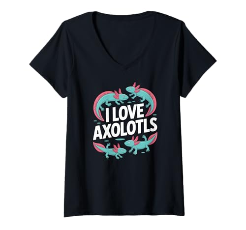 Damen Ich Liebe Axolotls süßen Amphibienliebhaber T-Shirt mit V-Ausschnitt Damen Ich Liebe Axolotls süßen Amphibienliebhaber T-Shirt mit V-Ausschnitt von Aquatic Creature Enthusiast Collection