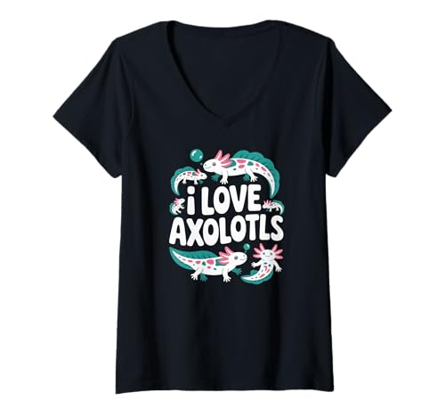 Damen I Love Axolotls Niedliche Wassertiere T-Shirt mit V-Ausschnitt Damen I Love Axolotls Niedliche Wassertiere T-Shirt mit V-Ausschnitt von Aquatic Creature Enthusiasts Fun