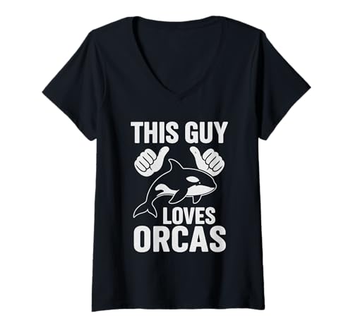 Damen Dieser Junge liebt Orcas, Meerestiere, Taucher, Daumenwal T-Shirt mit V-Ausschnitt Damen Dieser Junge liebt Orcas, Meerestiere, Taucher, Daumenwal T-Shirt mit V-Ausschnitt von Aquatic Wildlife Sea Mammals Freediving Apparel