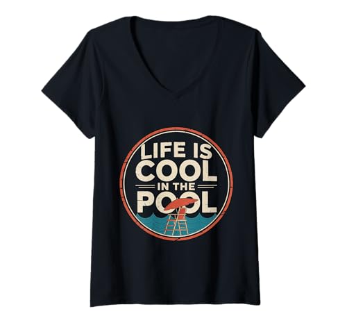 Damen Life is Cool In The Pool Sommerschwimmen |- T-Shirt mit V-Ausschnitt von Aquatischer Vibes Lebensstil