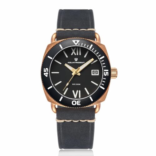 Aquatrident JAWS Bronze Automatik Schwarz Silikon Saphir Leder Datum Herrenuhr, Schwarz Aquatrident JAWS Bronze Automatik Schwarz Silikon Saphir Leder Datum Herrenuhr, Schwarz von Aquatrident