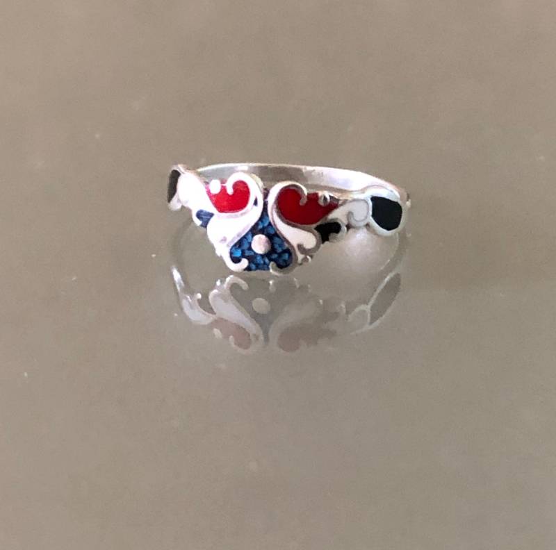 Vintage Verzierter Taxco Emaillierter Bandring Aus Sterlingsilber von AquitaineArts