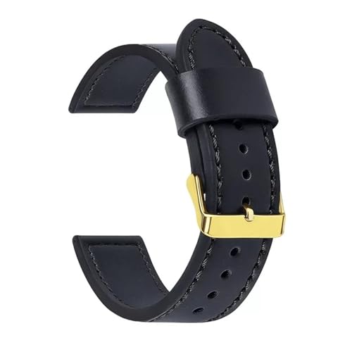 Aqxycvb 18mm 20mm 22mm 24mm Vintage Echtes Leder Uhrenarmband Universal Armband Männer Frauen Sport Ersatz Zubehör Sport band (Color : Black black-gold, Size : 22mm) von Aqxycvb