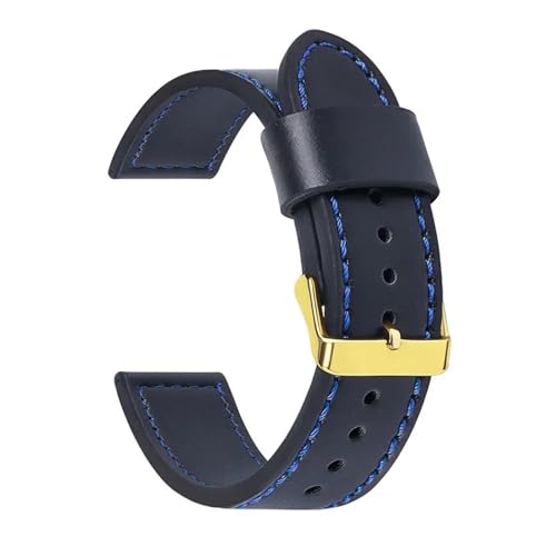 Aqxycvb 18mm 20mm 22mm 24mm Vintage Echtes Leder Uhrenarmband Universal Armband Männer Frauen Sport Ersatz Zubehör Sport band (Color : Black blue-gold, Size : 22mm) von Aqxycvb