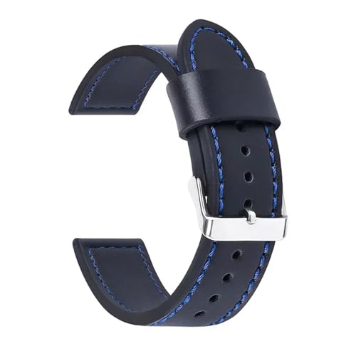 Aqxycvb 18mm 20mm 22mm 24mm Vintage Echtes Leder Uhrenarmband Universal Armband Männer Frauen Sport Ersatz Zubehör Sport band (Color : Black blue-silver, Size : 18mm) von Aqxycvb