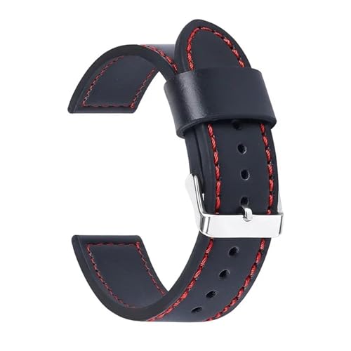 Aqxycvb 18mm 20mm 22mm 24mm Vintage Echtes Leder Uhrenarmband Universal Armband Männer Frauen Sport Ersatz Zubehör Sport band (Color : Black red-silver, Size : 18mm) von Aqxycvb
