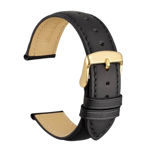 Aqxycvb Echtes Leder Uhrenarmband 14mm 16mm 18mm 19mm 20mm 21mm 22mm 23mm 24mm Ersatzbänder Armband for Männer Frauen (Color : Black-Gold-A, Size : 18mm) von Aqxycvb