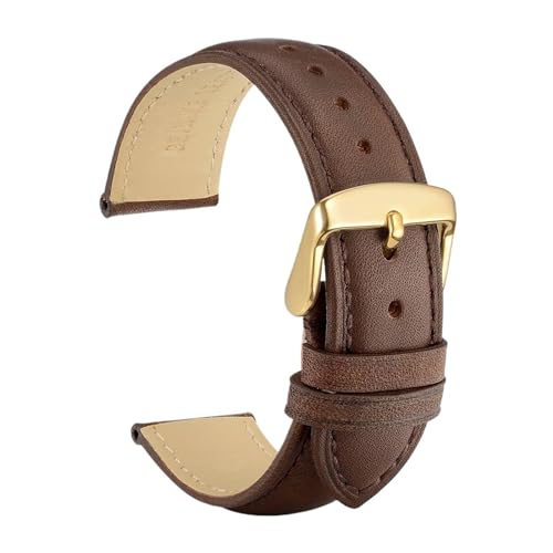 Aqxycvb Echtes Leder Uhrenarmband 14mm 16mm 18mm 19mm 20mm 21mm 22mm 23mm 24mm Ersatzbänder Armband for Männer Frauen (Color : Dark Brown-Gold-A, Size : 22mm) von Aqxycvb