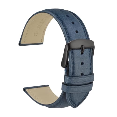 Aqxycvb Echtes Leder Uhrenarmband 14mm 16mm 18mm 19mm 20mm 21mm 22mm 23mm 24mm Ersatzbänder Armband for Männer Frauen (Color : Navy Blue-Black, Size : 20mm) von Aqxycvb