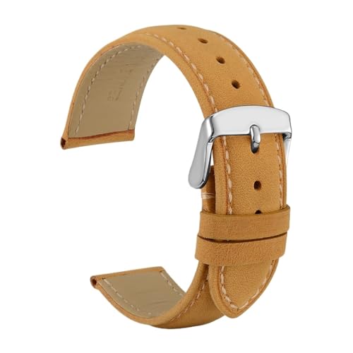 Aqxycvb Echtes Leder Uhrenarmband 14mm 16mm 18mm 19mm 20mm 21mm 22mm 23mm 24mm Ersatzbänder Armband for Männer Frauen (Color : Tan-Silver, Size : 20mm) von Aqxycvb