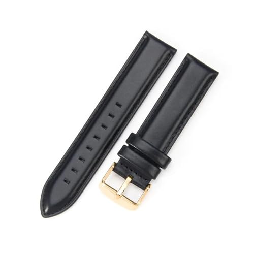 Aqxycvb For Uhr Strap Frauen Qualität Echtes Leder Armband 12/13mm 14mm 17mm 18mm 19mm 20mm 22mm Männer Armband (Color : Black-Gold, Size : 14mm) von Aqxycvb