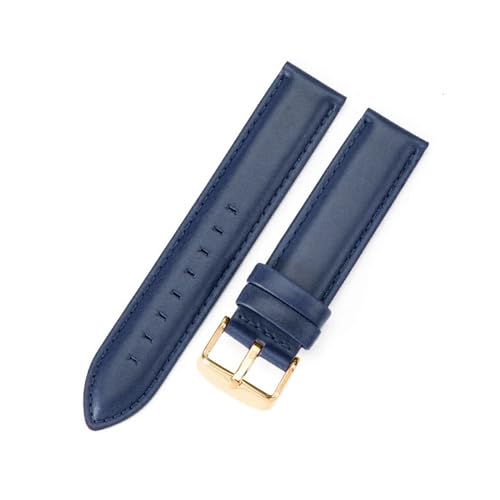 Aqxycvb For Uhr Strap Frauen Qualität Echtes Leder Armband 12/13mm 14mm 17mm 18mm 19mm 20mm 22mm Männer Armband (Color : Blue-Gold, Size : 12mm) von Aqxycvb