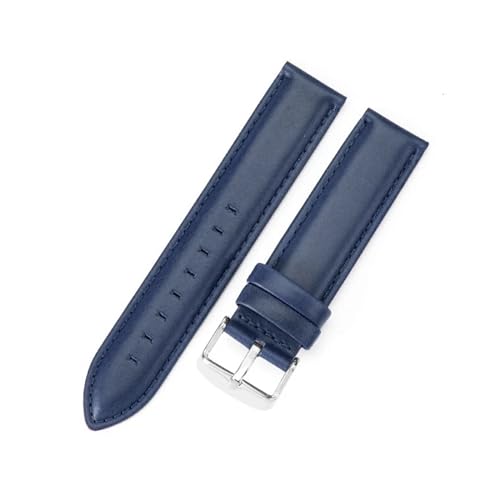 Aqxycvb For Uhr Strap Frauen Qualität Echtes Leder Armband 12/13mm 14mm 17mm 18mm 19mm 20mm 22mm Männer Armband (Color : Blue-Silver, Size : 12mm) von Aqxycvb