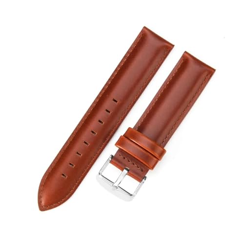 Aqxycvb For Uhr Strap Frauen Qualität Echtes Leder Armband 12/13mm 14mm 17mm 18mm 19mm 20mm 22mm Männer Armband (Color : Red Brown-Silver, Size : 14mm) von Aqxycvb