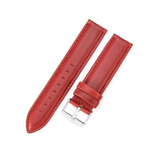 Aqxycvb For Uhr Strap Frauen Qualität Echtes Leder Armband 12/13mm 14mm 17mm 18mm 19mm 20mm 22mm Männer Armband (Color : Red-Silver, Size : 12mm) von Aqxycvb