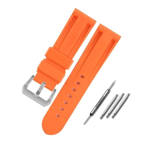 Aqxycvb Silikon-Uhrenarmband for Gummiarmband, 20 mm, 22 mm, 24 mm, 26 mm, for Herren und Damen, Sport-Ersatz-Uhrenarmband for Gürtel (Color : Orange-Silver, Size : 20mm) von Aqxycvb