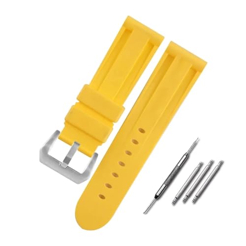 Aqxycvb Silikon-Uhrenarmband for Gummiarmband, 20 mm, 22 mm, 24 mm, 26 mm, for Herren und Damen, Sport-Ersatz-Uhrenarmband for Gürtel (Color : Yellow-Silver, Size : 22mm) von Aqxycvb