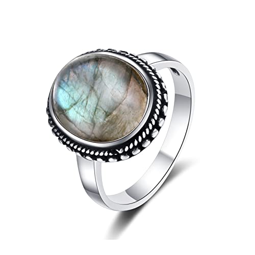 Aqxyedc 925 Sterling Silber Natürliche Labradorite Ring Einfache Stil Tiger Eye Fine Jewelry Jubiläumsverpflichtungsparty Geschenk for Frauen wanglan(Labradorite,8) von Aqxyedc