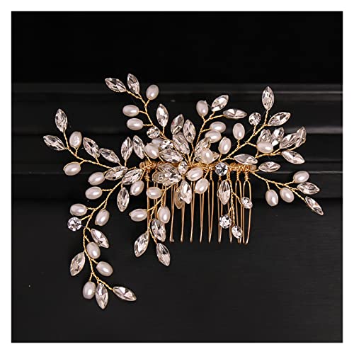 Aqxyedc Exquisite Gold Blume Haar Kämme for Braut Strass Pearl Hochzeit Kopfschmuck Haarschmuck Kristall Haarschmuck Posaune wanglan(Gold-color) von Aqxyedc