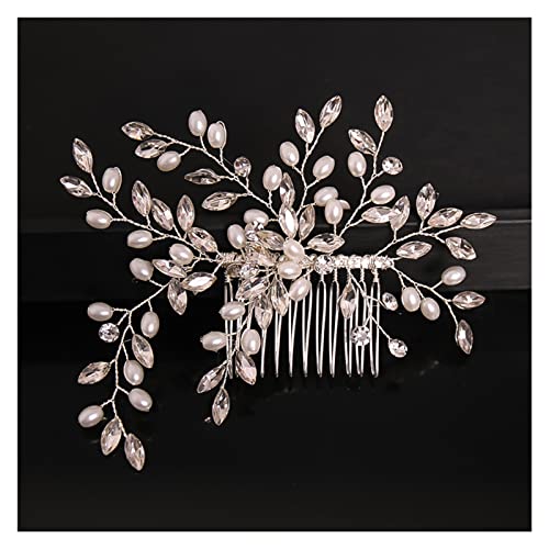 Aqxyedc Exquisite Gold Blume Haar Kämme for Braut Strass Pearl Hochzeit Kopfschmuck Haarschmuck Kristall Haarschmuck Posaune wanglan(Silver) von Aqxyedc