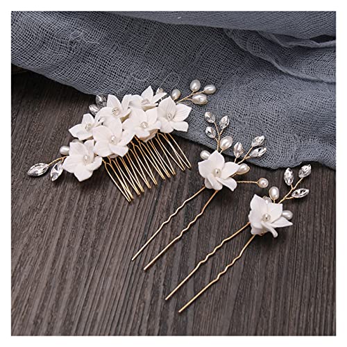 Aqxyedc Goldfarbe Blumen Strass Perle Haar Kämme mit Haarnadeln Sets Kopfschmuck Hochzeit Haarschmuck Braut Haarschmuck Geschenk wanglan von Aqxyedc