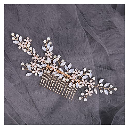 Aqxyedc Handgemachte Kristallblume Haarkamm Perle Strass Blume Haarkämme for Frauen Braut Haarschmuck Hochzeit Haarschmuck Tiara wanglan(Gold) von Aqxyedc
