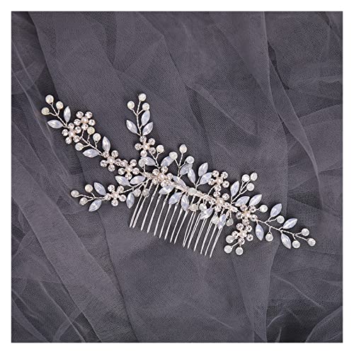 Aqxyedc Handgemachte Kristallblume Haarkamm Perle Strass Blume Haarkämme for Frauen Braut Haarschmuck Hochzeit Haarschmuck Tiara wanglan(Silver) von Aqxyedc