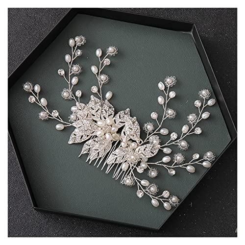 Aqxyedc Handgemachte Kristallperlenblume Blatt Haarkamm Strass Hochzeit Haarschmuck Haarnadel Stirnband Tiara for Frauen Braut Geschenk wanglan(Silver) von Aqxyedc