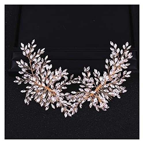 Aqxyedc Neueste Design Kristall Strass Haarkamm Hochzeit Haarschmuck Doppel Haarkämme for Braut Kristallrhinestone Stirnband wanglan(Gold-color) von Aqxyedc