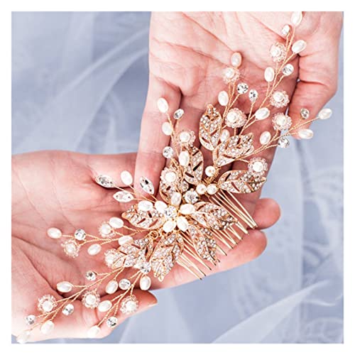 Aqxyedc Perle Blume Haarkamm Haarschmuck Braut Kopfschmuck Perle Strass Hochzeit Haarkamm Frauen Haarschmuck Dekoration wanglan(Gold-color) von Aqxyedc